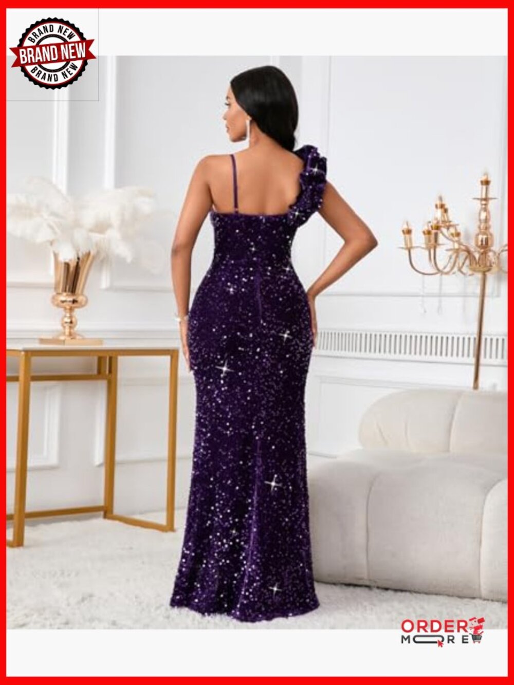 Elegant Sequin Mermaid Bodycon Maxi Dress with Ruffled Hem - Picture 5 of 7